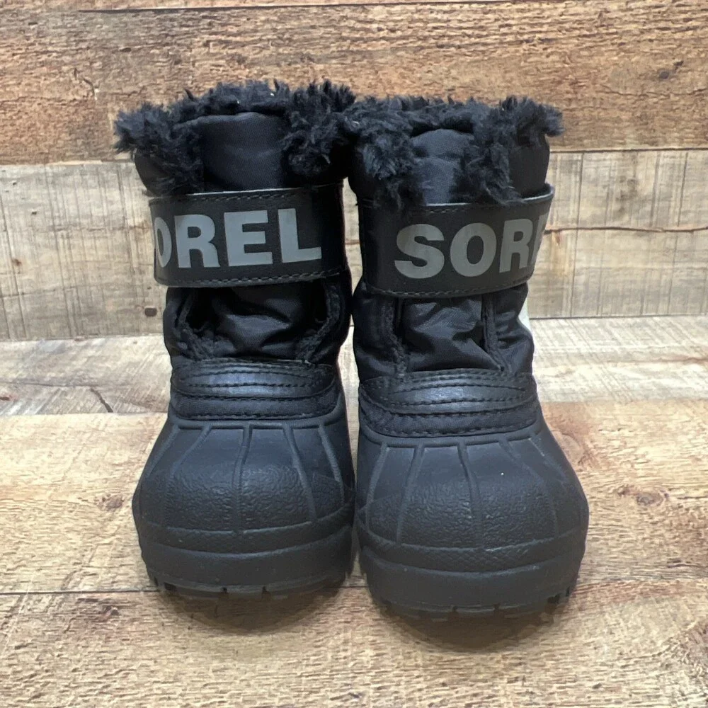 Sorel Commander Baby Boys Black Faux Fur Winter Snow Boots Size 4